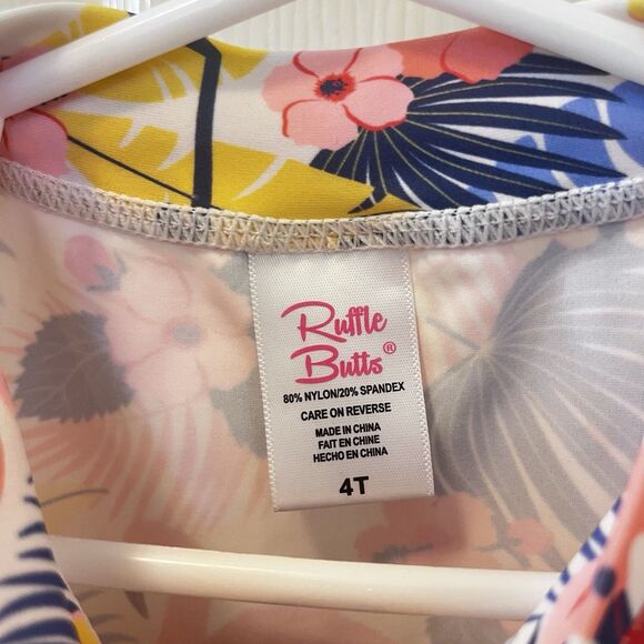 RuffleButts Tropical Flamingo Long Sleeve Rash Guard Swim Top Girls Size 4T - Picture 5 of 8